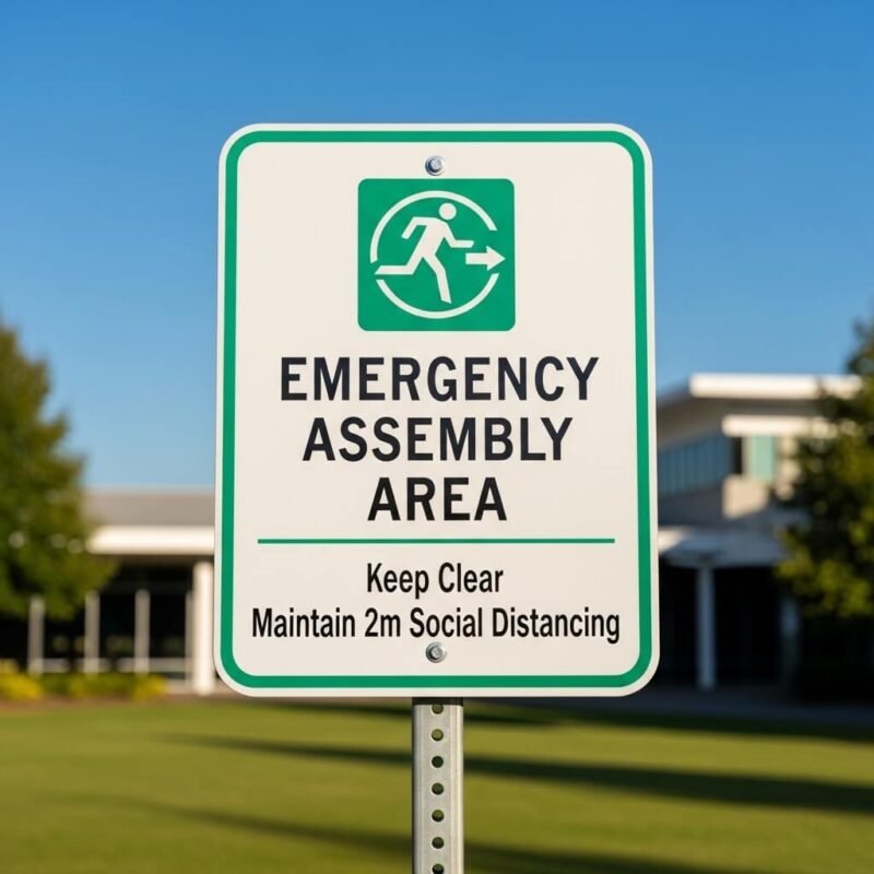 Emergency assembly area signage in Bangladesh by Adkey Limited for safe evacuation and emergency guidance