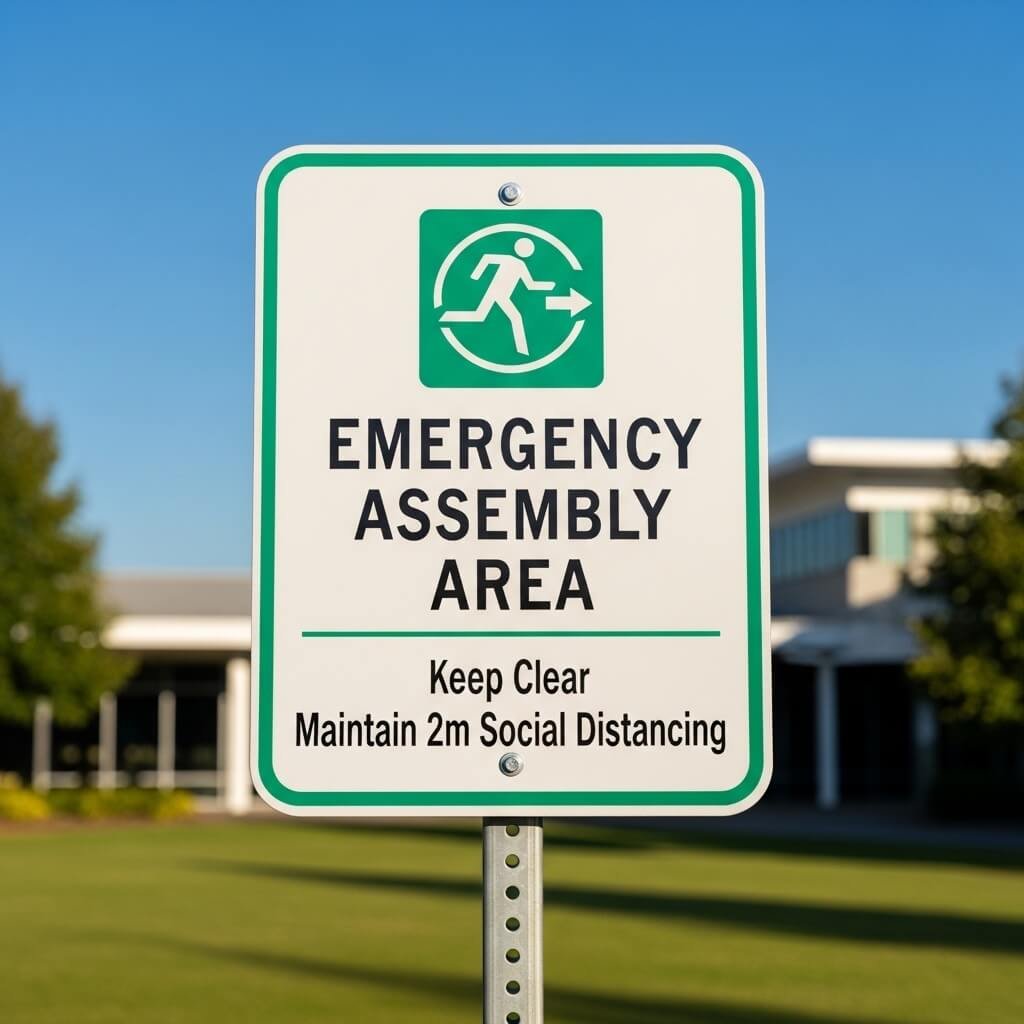 Emergency assembly area signage in Bangladesh by Adkey Limited for safe evacuation and emergency guidance